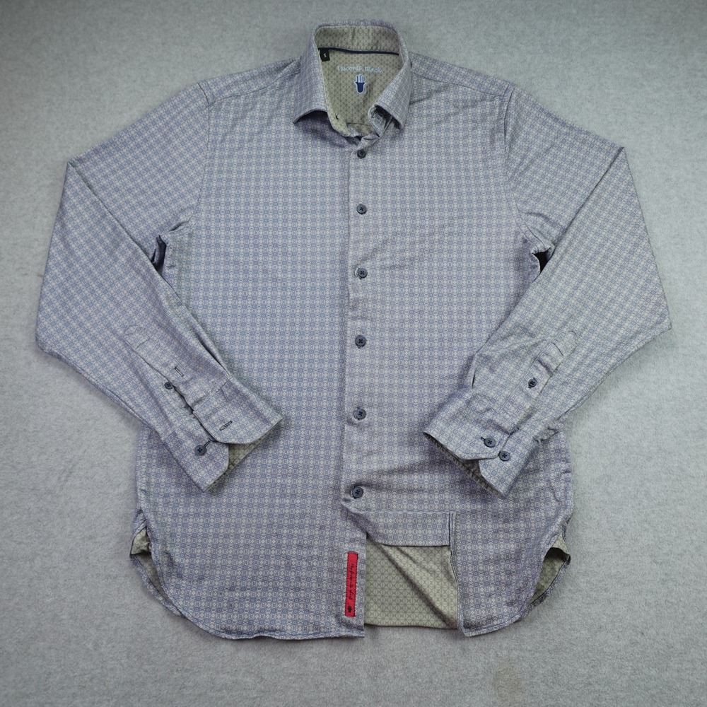 Visconti Black Shirt Mens Small Blue Geometric Button Up Stretch Long Sleeve